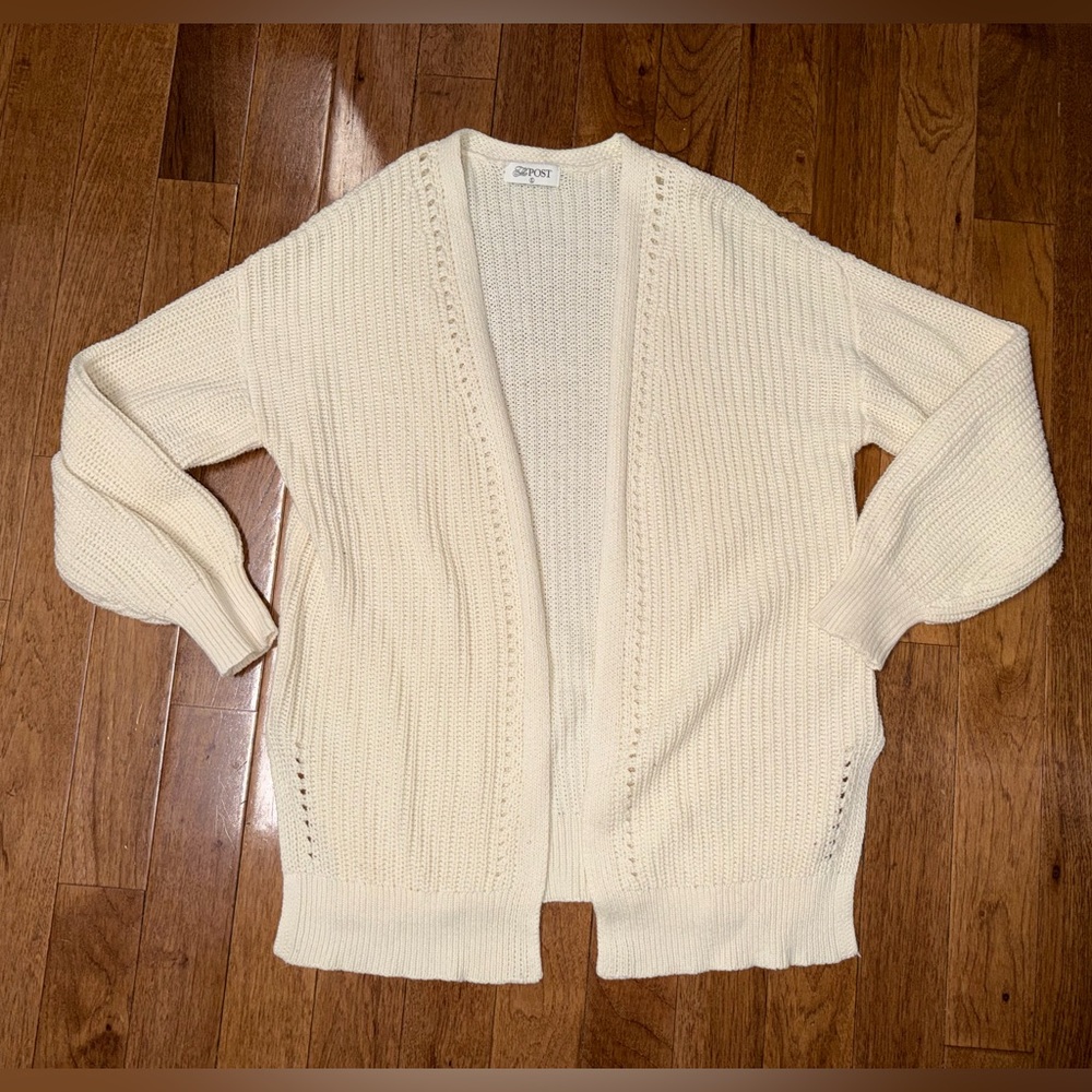 The Post Women's Cream Open-Front Cardigan size Large